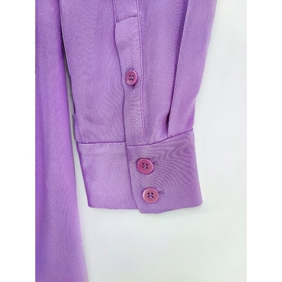 Tibi Chalky Drape Long Sleeve Purple Midi Wrap Silk Dress US 4 - Picture 3 of 14